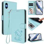 Ốp điện thoại da hình mèo trái tim nổi kèm dây đeo tay, dành cho iPhone 11 Pro Max, iPhone 11, iPhone 11 Pro, iPhone X / XS