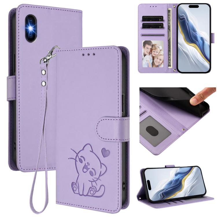 Ốp điện thoại da hình mèo trái tim nổi kèm dây đeo tay, dành cho iPhone 11 Pro Max, iPhone 11, iPhone 11 Pro, iPhone X / XS