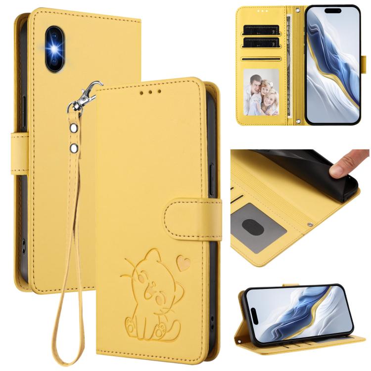 Ốp điện thoại da hình mèo trái tim nổi kèm dây đeo tay, dành cho iPhone 11 Pro Max, iPhone 11, iPhone 11 Pro, iPhone X / XS