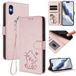 Ốp điện thoại da hình mèo trái tim nổi kèm dây đeo tay, dành cho iPhone XR, iPhone XS Max, iPhone 7 Plus / 8 Plus