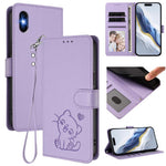 Ốp điện thoại da hình mèo trái tim nổi kèm dây đeo tay, dành cho iPhone XR, iPhone XS Max, iPhone 7 Plus / 8 Plus