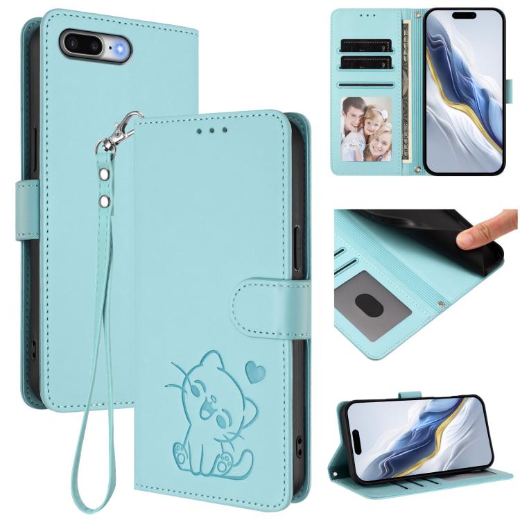 Ốp điện thoại da hình mèo trái tim nổi kèm dây đeo tay, dành cho iPhone XR, iPhone XS Max, iPhone 7 Plus / 8 Plus