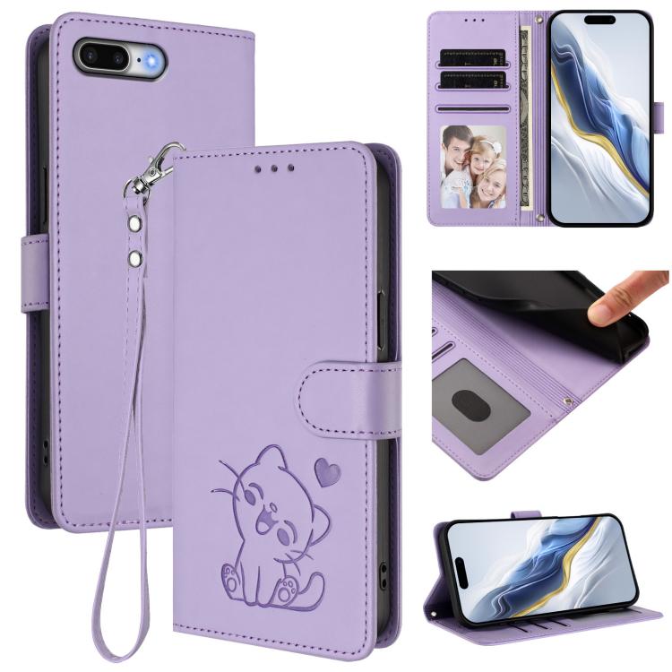 Ốp điện thoại da hình mèo trái tim nổi kèm dây đeo tay, dành cho iPhone XR, iPhone XS Max, iPhone 7 Plus / 8 Plus