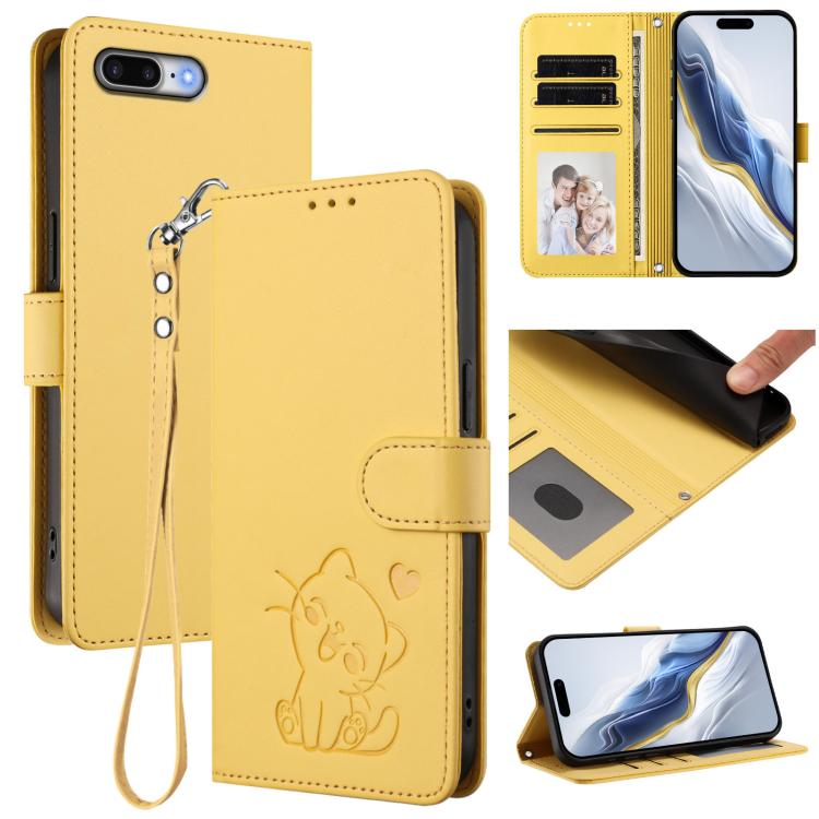 Ốp điện thoại da hình mèo trái tim nổi kèm dây đeo tay, dành cho iPhone XR, iPhone XS Max, iPhone 7 Plus / 8 Plus
