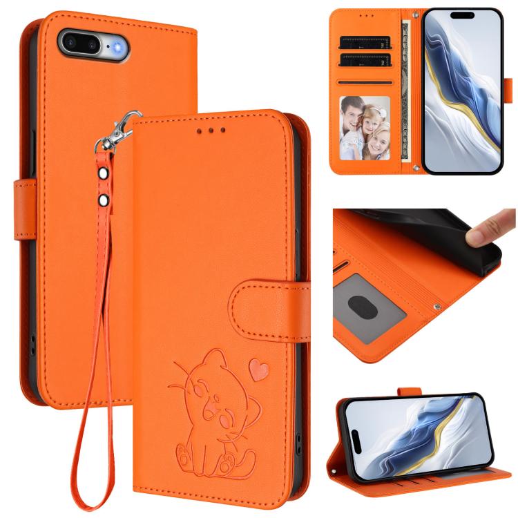 Ốp điện thoại da hình mèo trái tim nổi kèm dây đeo tay, dành cho iPhone XR, iPhone XS Max, iPhone 7 Plus / 8 Plus