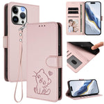 Ốp điện thoại da hình mèo trái tim nổi với dây đeo tay, Dành cho iPhone 14 Pro Max, Dành cho iPhone 7 / 8 / SE 2022, Dành cho iPhone 13 Pro Max, Dành cho iPhone 13 Pro