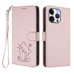 Ốp điện thoại da hình mèo trái tim nổi với dây đeo tay, Dành cho iPhone 14 Pro Max, Dành cho iPhone 7 / 8 / SE 2022, Dành cho iPhone 13 Pro Max, Dành cho iPhone 13 Pro