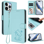 Ốp điện thoại da hình mèo trái tim nổi với dây đeo tay, Dành cho iPhone 14 Pro Max, Dành cho iPhone 7 / 8 / SE 2022, Dành cho iPhone 13 Pro Max, Dành cho iPhone 13 Pro