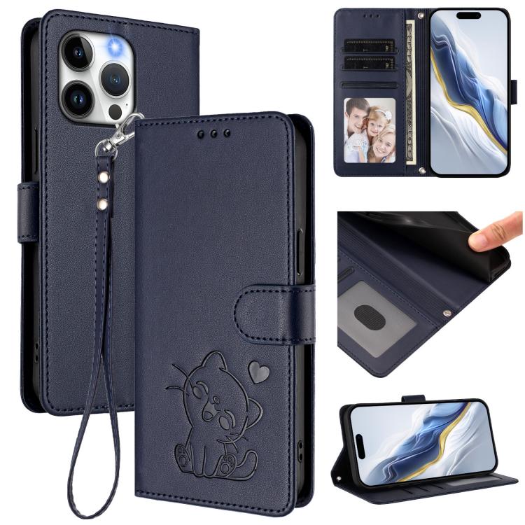 Ốp điện thoại da hình mèo trái tim nổi với dây đeo tay, Dành cho iPhone 14 Pro Max, Dành cho iPhone 7 / 8 / SE 2022, Dành cho iPhone 13 Pro Max, Dành cho iPhone 13 Pro