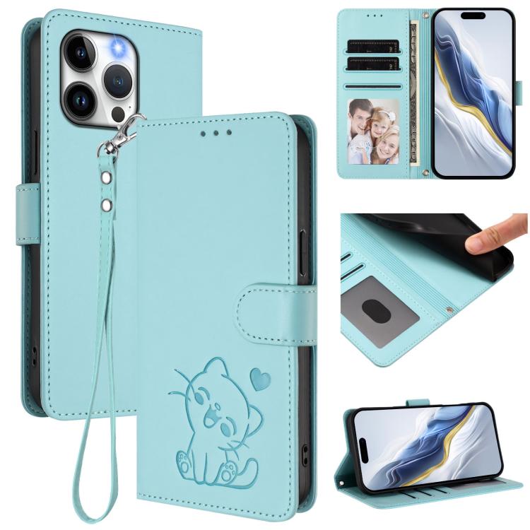 Ốp điện thoại da hình mèo trái tim nổi với dây đeo tay, Dành cho iPhone 14 Pro Max, Dành cho iPhone 7 / 8 / SE 2022, Dành cho iPhone 13 Pro Max, Dành cho iPhone 13 Pro