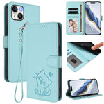 Ốp điện thoại da hình mèo trái tim nổi với dây đeo tay, Dành cho iPhone 13 mini, Dành cho iPhone 12 / 12 Pro, Dành cho iPhone 12 Pro Max, Dành cho iPhone 12 mini