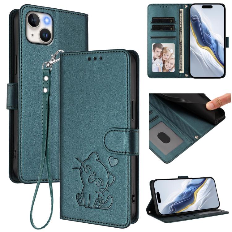 Ốp điện thoại da hình mèo trái tim nổi với dây đeo tay, Dành cho iPhone 13 mini, Dành cho iPhone 12 / 12 Pro, Dành cho iPhone 12 Pro Max, Dành cho iPhone 12 mini