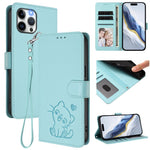Ốp điện thoại da hình mèo trái tim nổi với dây đeo tay, Dành cho iPhone 13 mini, Dành cho iPhone 12 / 12 Pro, Dành cho iPhone 12 Pro Max, Dành cho iPhone 12 mini