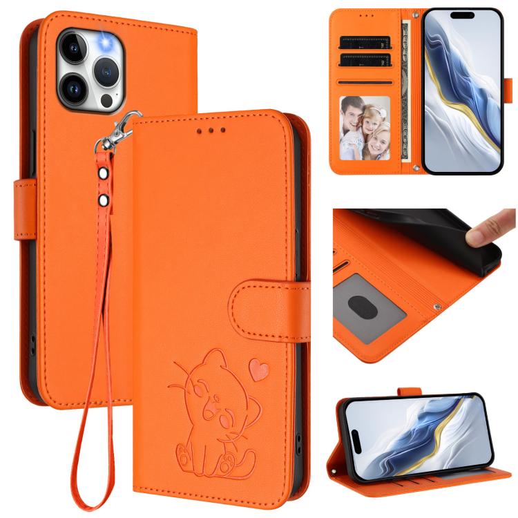 Ốp điện thoại da hình mèo trái tim nổi với dây đeo tay, Dành cho iPhone 13 mini, Dành cho iPhone 12 / 12 Pro, Dành cho iPhone 12 Pro Max, Dành cho iPhone 12 mini