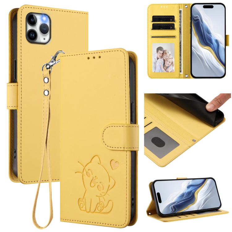 Ốp điện thoại da hình mèo trái tim nổi kèm dây đeo tay, dành cho iPhone 11 Pro Max, iPhone 11, iPhone 11 Pro, iPhone X / XS