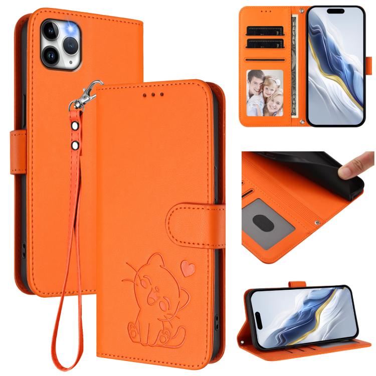 Ốp điện thoại da hình mèo trái tim nổi kèm dây đeo tay, dành cho iPhone 11 Pro Max, iPhone 11, iPhone 11 Pro, iPhone X / XS