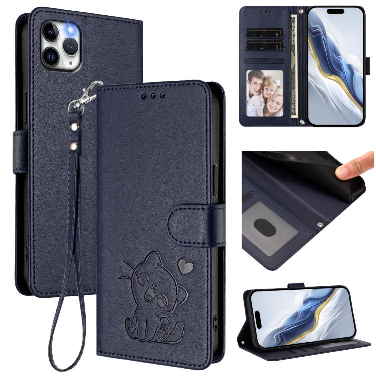 Ốp điện thoại da hình mèo trái tim nổi kèm dây đeo tay, dành cho iPhone 11 Pro Max, iPhone 11, iPhone 11 Pro, iPhone X / XS