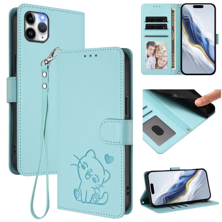 Ốp điện thoại da hình mèo trái tim nổi kèm dây đeo tay, dành cho iPhone 11 Pro Max, iPhone 11, iPhone 11 Pro, iPhone X / XS