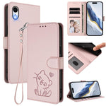 Ốp điện thoại da hình mèo trái tim nổi kèm dây đeo tay, dành cho iPhone XR, iPhone XS Max, iPhone 7 Plus / 8 Plus