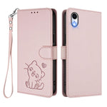 Ốp điện thoại da hình mèo trái tim nổi kèm dây đeo tay, dành cho iPhone XR, iPhone XS Max, iPhone 7 Plus / 8 Plus