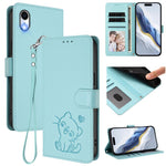 Ốp điện thoại da hình mèo trái tim nổi kèm dây đeo tay, dành cho iPhone XR, iPhone XS Max, iPhone 7 Plus / 8 Plus