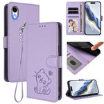 Ốp điện thoại da hình mèo trái tim nổi kèm dây đeo tay, dành cho iPhone XR, iPhone XS Max, iPhone 7 Plus / 8 Plus