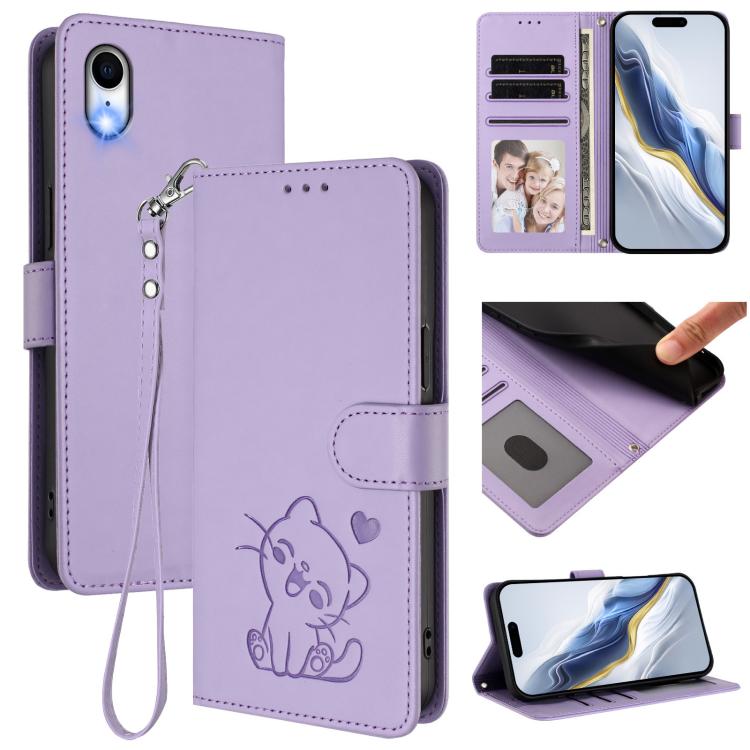 Ốp điện thoại da hình mèo trái tim nổi kèm dây đeo tay, dành cho iPhone XR, iPhone XS Max, iPhone 7 Plus / 8 Plus