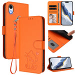 Ốp điện thoại da hình mèo trái tim nổi kèm dây đeo tay, dành cho iPhone XR, iPhone XS Max, iPhone 7 Plus / 8 Plus
