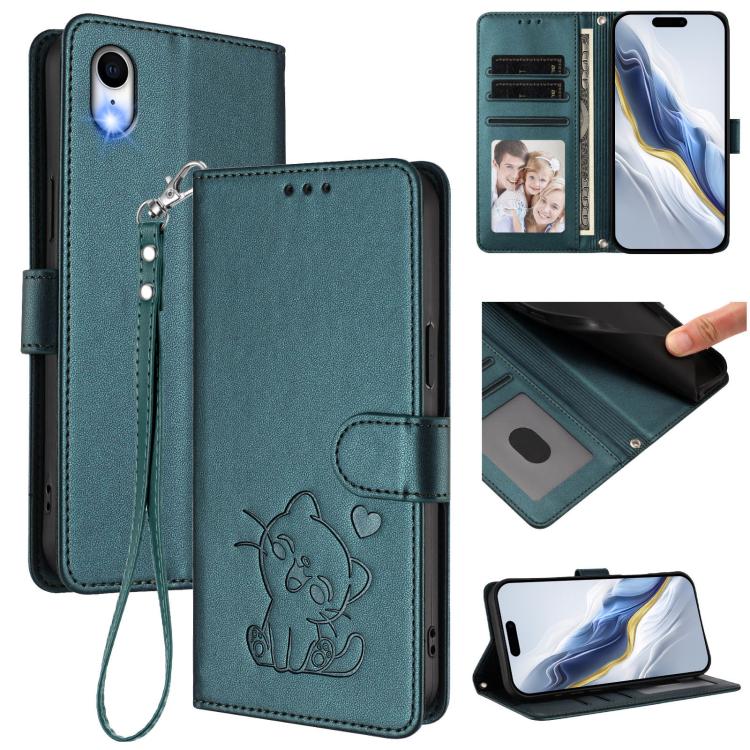 Ốp điện thoại da hình mèo trái tim nổi kèm dây đeo tay, dành cho iPhone XR, iPhone XS Max, iPhone 7 Plus / 8 Plus