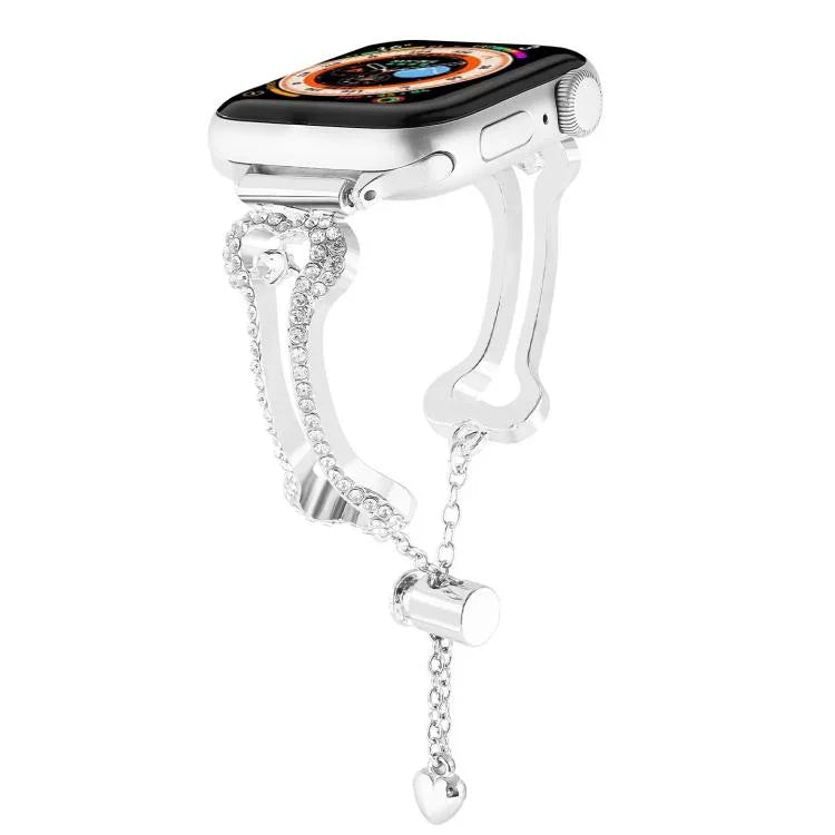 Dây Đeo Đồng Hồ Kim Loại Hình Xương Đính Kim Cương, Dành Cho Apple Watch 46mm / 49mm / 45mm / 44mm, Dành Cho Apple Watch 42mm / 41mm / 40mm / 38mm