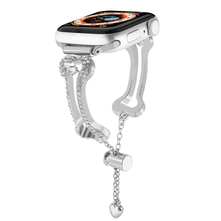 Dây Đeo Đồng Hồ Kim Loại Hình Xương Đính Kim Cương, Dành Cho Apple Watch 46mm / 49mm / 45mm / 44mm, Dành Cho Apple Watch 42mm / 41mm / 40mm / 38mm