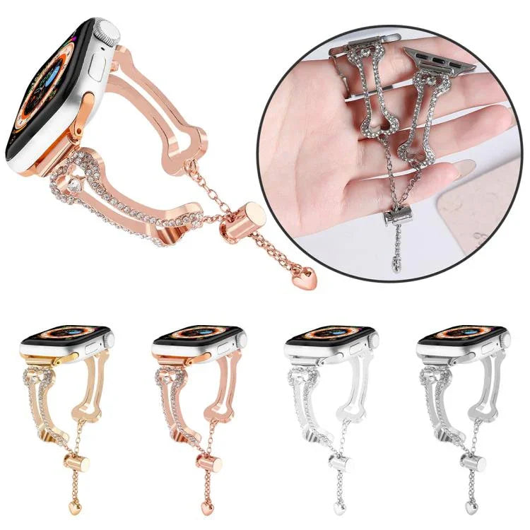 Dây Đeo Đồng Hồ Kim Loại Hình Xương Đính Kim Cương, Dành Cho Apple Watch 46mm / 49mm / 45mm / 44mm, Dành Cho Apple Watch 42mm / 41mm / 40mm / 38mm