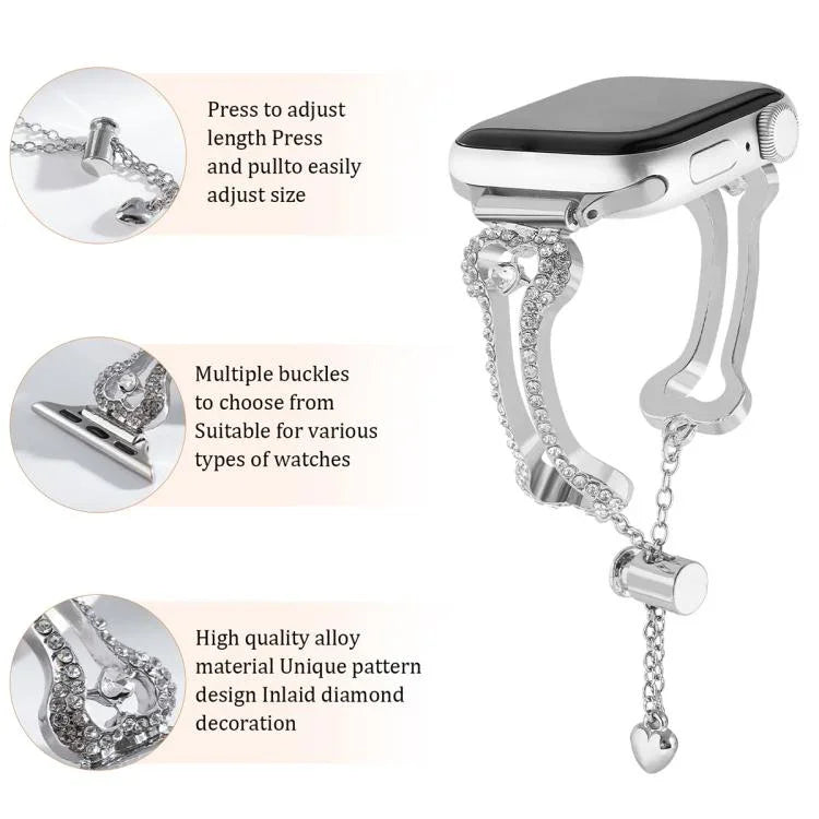Dây Đeo Đồng Hồ Kim Loại Hình Xương Đính Kim Cương, Dành Cho Apple Watch 46mm / 49mm / 45mm / 44mm, Dành Cho Apple Watch 42mm / 41mm / 40mm / 38mm