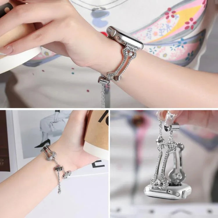 Dây Đeo Đồng Hồ Kim Loại Hình Xương Đính Kim Cương, Dành Cho Apple Watch 46mm / 49mm / 45mm / 44mm, Dành Cho Apple Watch 42mm / 41mm / 40mm / 38mm