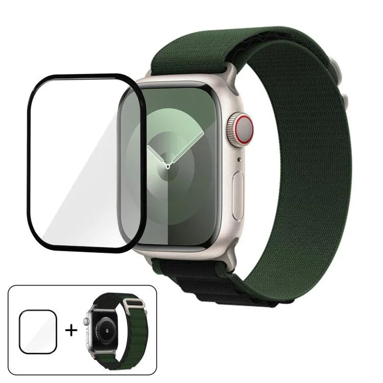 Dây Đeo Đồng Hồ Nylon Vòng Khóa Với Màng Cong 3D, Dành Cho Apple Watch Series 45mm