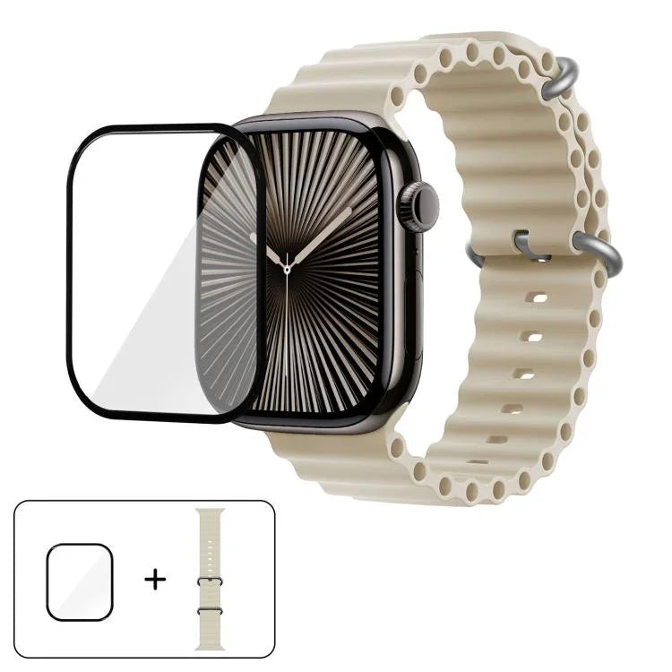 Dây đồng hồ silicone Ocean với phim cong 3D, Dành cho Apple Watch Series 10 46mm, Dành cho Apple Watch Series 10 42mm, Dành cho Apple Watch Series 44mm