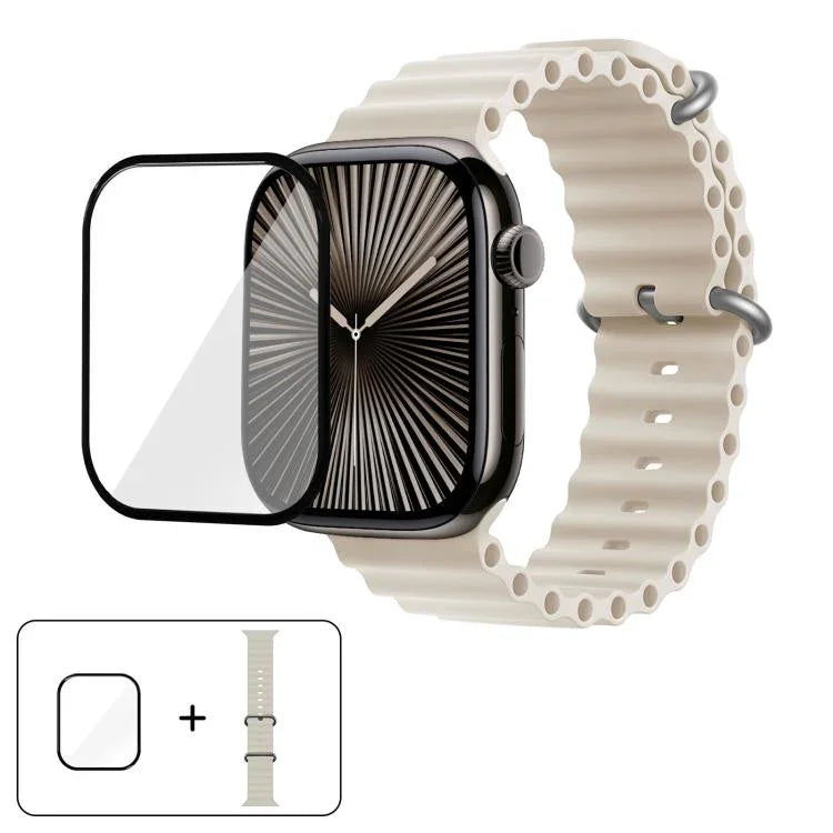 Dây đồng hồ silicone Ocean với phim cong 3D, Dành cho Apple Watch Series 10 46mm, Dành cho Apple Watch Series 10 42mm, Dành cho Apple Watch Series 44mm