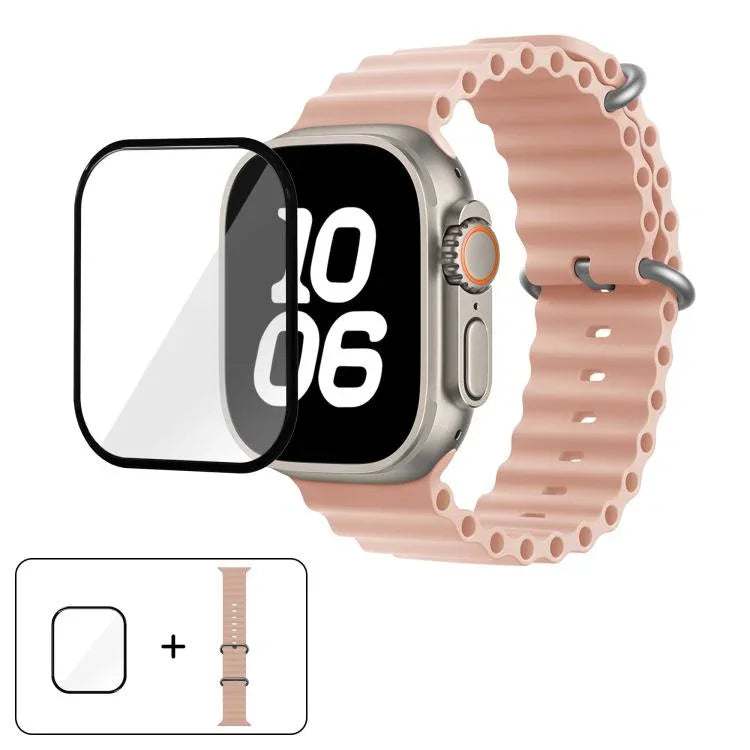 Dây đồng hồ silicone Ocean với phim cong 3D, Dành cho Apple Watch Series 40mm, Dành cho Apple Watch Ultra 2 / 1 49mm, Dành cho Apple Watch Series 45mm