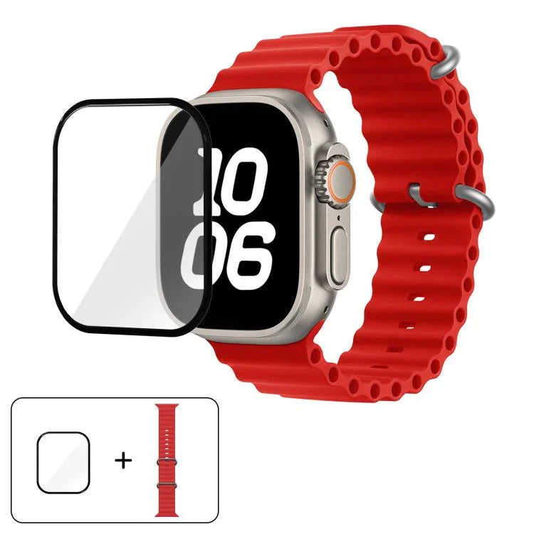Dây đồng hồ silicone Ocean với phim cong 3D, Dành cho Apple Watch Series 40mm, Dành cho Apple Watch Ultra 2 / 1 49mm, Dành cho Apple Watch Series 45mm