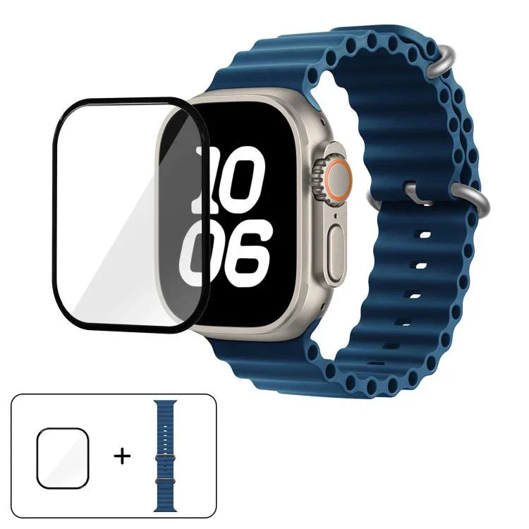 Dây đồng hồ silicone Ocean với phim cong 3D, Dành cho Apple Watch Series 40mm, Dành cho Apple Watch Ultra 2 / 1 49mm, Dành cho Apple Watch Series 45mm