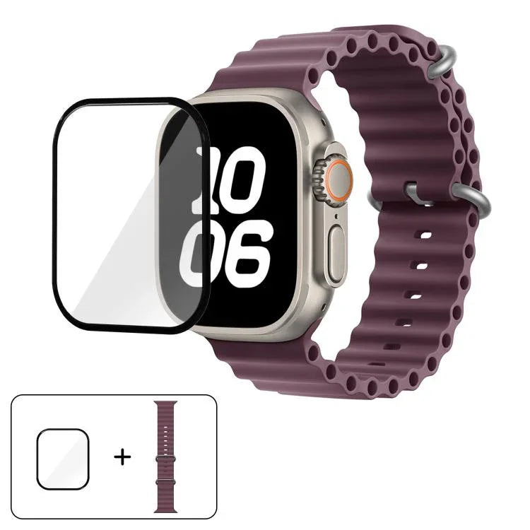 Dây đồng hồ silicone Ocean với phim cong 3D, Dành cho Apple Watch Series 40mm, Dành cho Apple Watch Ultra 2 / 1 49mm, Dành cho Apple Watch Series 45mm