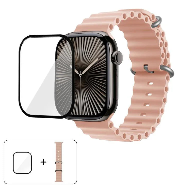 Dây đồng hồ silicone Ocean với phim cong 3D, Dành cho Apple Watch Series 40mm, Dành cho Apple Watch Ultra 2 / 1 49mm, Dành cho Apple Watch Series 45mm