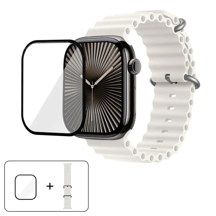 Dây đồng hồ silicone Ocean với phim cong 3D, Dành cho Apple Watch Series 41mm, Dành cho Apple Watch Series 38mm, Dành cho Apple Watch Series 42mm