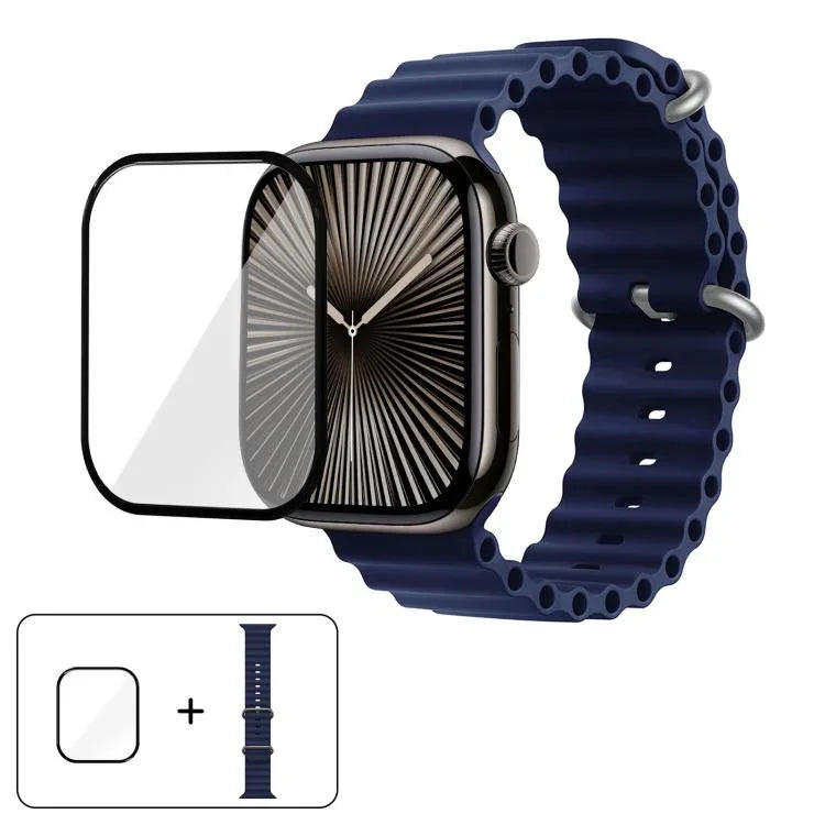 Dây đồng hồ silicone Ocean với phim cong 3D, Dành cho Apple Watch Series 41mm, Dành cho Apple Watch Series 38mm, Dành cho Apple Watch Series 42mm