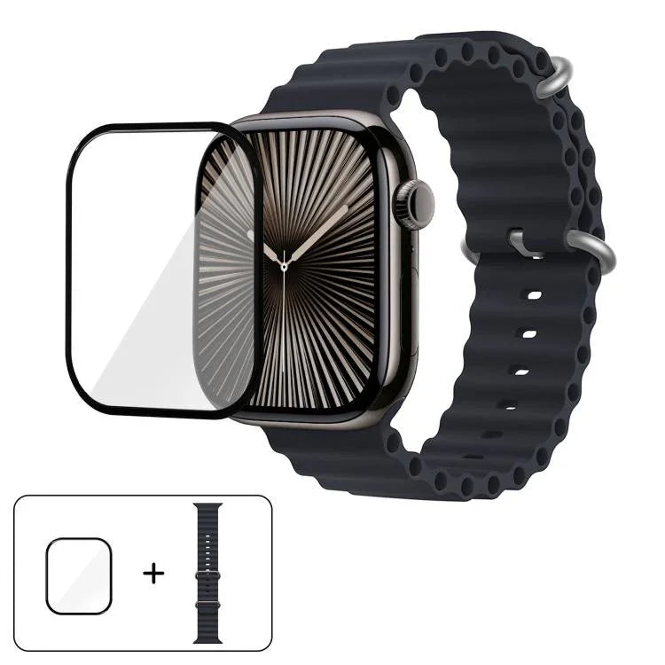 Dây đồng hồ silicone Ocean với phim cong 3D, Dành cho Apple Watch Series 41mm, Dành cho Apple Watch Series 38mm, Dành cho Apple Watch Series 42mm