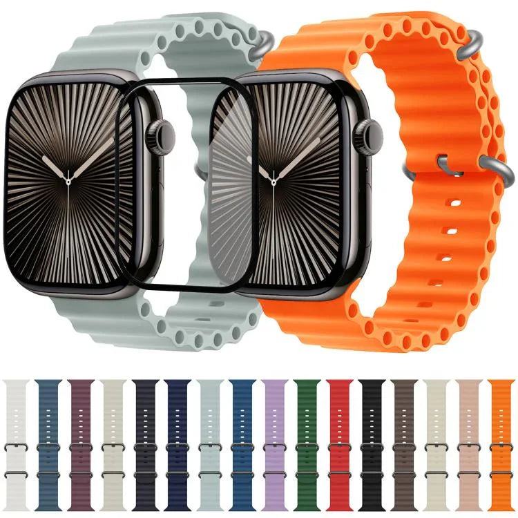 Dây đồng hồ silicone Ocean với phim cong 3D, Dành cho Apple Watch Series 10 46mm, Dành cho Apple Watch Series 10 42mm, Dành cho Apple Watch Series 44mm