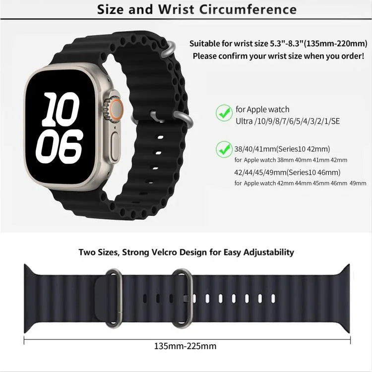 Dây đồng hồ silicone Ocean với phim cong 3D, Dành cho Apple Watch Series 40mm, Dành cho Apple Watch Ultra 2 / 1 49mm, Dành cho Apple Watch Series 45mm