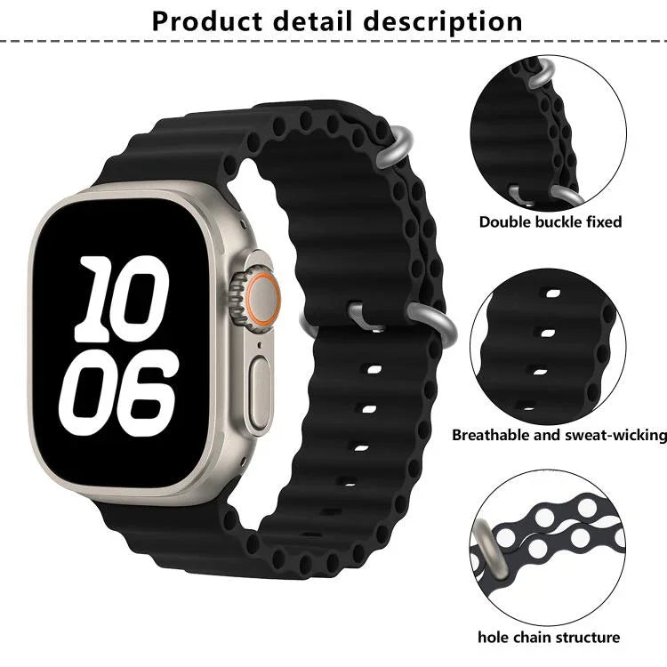 Dây đồng hồ silicone Ocean với phim cong 3D, Dành cho Apple Watch Series 40mm, Dành cho Apple Watch Ultra 2 / 1 49mm, Dành cho Apple Watch Series 45mm