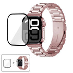 Dây đồng hồ thép không gỉ ba hạt với phim cong 3D, Dành cho Apple Watch Series 10 46mm, Dành cho Apple Watch Series 10 42mm, Dành cho Apple Watch Series 44mm, Dành cho Apple Watch Series 40mm