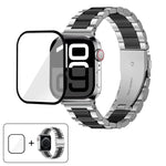 Dây đồng hồ thép không gỉ ba hạt với phim cong 3D, Dành cho Apple Watch Series 10 46mm, Dành cho Apple Watch Series 10 42mm, Dành cho Apple Watch Series 44mm, Dành cho Apple Watch Series 40mm